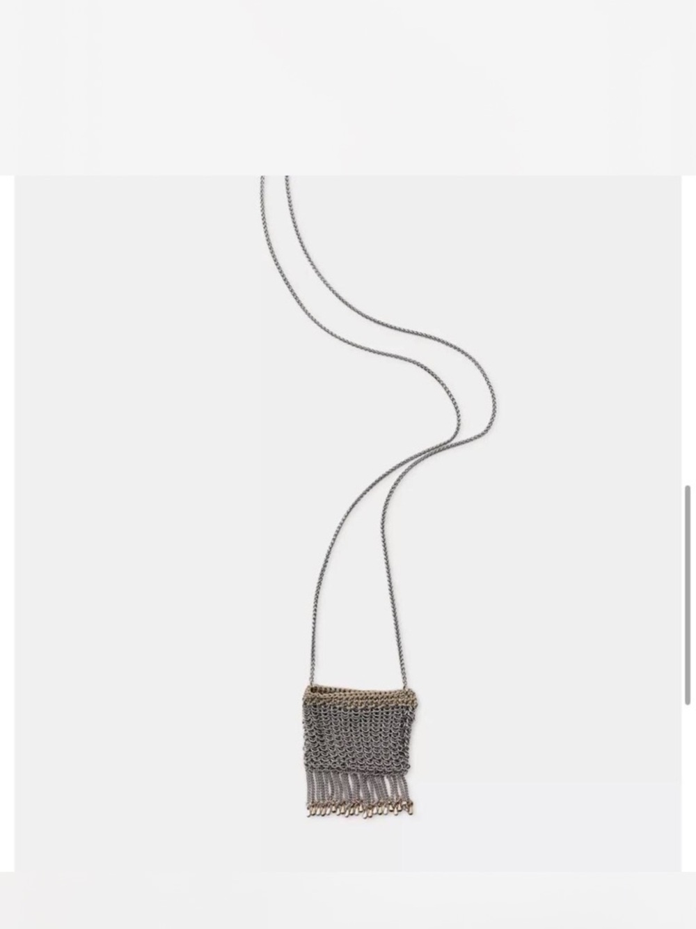 ZARA Chainmail Crochet Fringe Mini Crossbody Necklace Bag - Silver & Gold